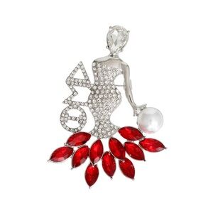 Delta Sigma Theta Elegant Silver and Red Crystal Brooch